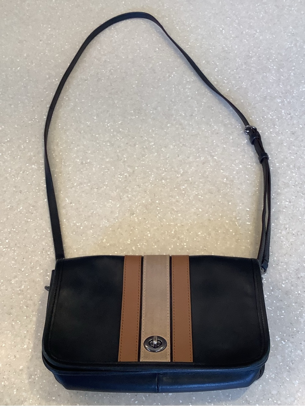 Coach 75th Anniversary Limited Edition Crossbody Bag Black Stripe Penny Leather